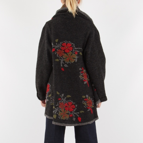 New Italy Wool Cardigan Sweater Black Gray OS - Picture 3 of 7